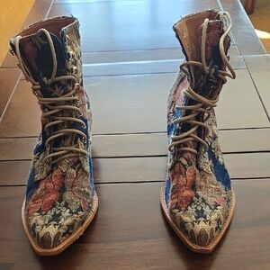 Jeffrey Campbell lace-up tapestry boots